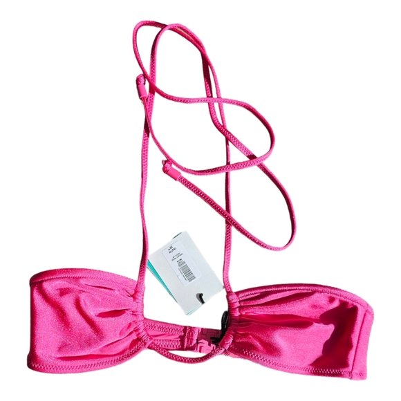 Aritzia TNA Swim Mesa String Halter Bikini Top, Bright Rose Pink, NWT XXS - Picture 5 of 9